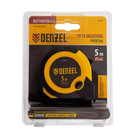 Рулетка Denzel 5м х 25мм, двухкомп. корпус, кнопка-пауза, 31543 купить в Муравленко