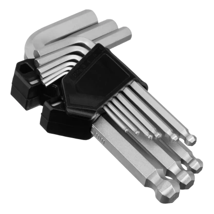 Набор ключей имбусовых, HEX, 2-12 мм, CrV, 9 шт., с шаром Сибртех 123637 купить в Муравленко