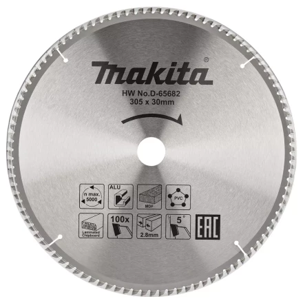 Диск пильный универсальный для алюминия/дерева/пластика Makita D-65682, 305x30x2.8/2 мм; 100 зубьев купить в Муравленко