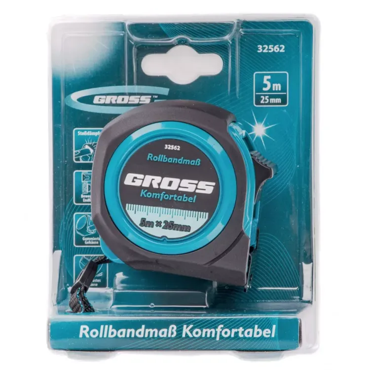 Рулетка Komfortabel 5 м х 25 мм обрезиненный корпус Gross 32562 купить в Муравленко