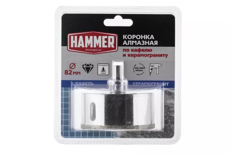 Коронка алмазная HAMMER Ф82мм HEX(DHS82.0*65/5) купить в Муравленко