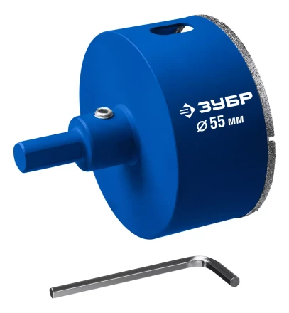ЗУБР АГК d 55 мм (центр. сверло, трехгр. хвост, Р60), Алмазная коронка, Профессионал (29850-55) купить в Муравленко