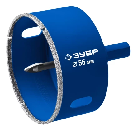 ЗУБР АГК d 55 мм (центр. сверло, трехгр. хвост, Р60), Алмазная коронка, Профессионал (29850-55) купить в Муравленко