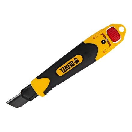 Нож Denzel, 18 мм, сменное лезвие, SK4, корпус из ABS + TPR, торцевой зажим, 78903 купить в Муравленко