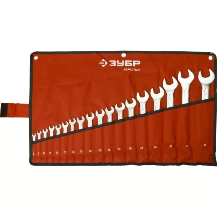 Набор ЗУБР &quot;МАСТЕР&quot;: Ключ гаечный комбинированный, Cr-V сталь, хромированный, 6-32мм, 18шт 27087-H18 купить в Муравленко