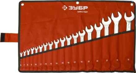 Набор ЗУБР &quot;МАСТЕР&quot;: Ключ гаечный комбинированный, Cr-V сталь, хромированный, 6-32мм, 18шт 27087-H18 купить в Муравленко