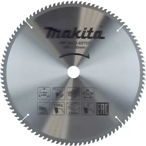 Диск пильный универсальный для алюминия/дерева/пластика Makita D-65707, 355x30x3/2.2 мм; 100 зубьев купить в Муравленко