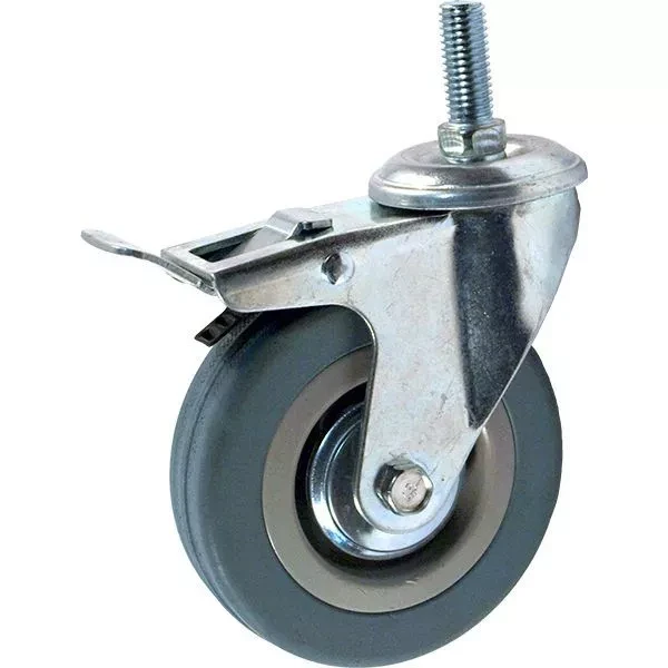 Аппаратное поворотное колесо с тормозом с болтом HITCH 75*20 резина серая SCtgb93 (SZ084829) купить в Муравленко