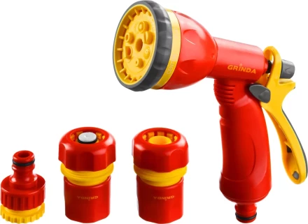 Набор GRINDA поливочный: Распылитель пистолетный 8 позиционный, соединитель 3/4&quot;, соединитель 3/4&quot; с автостопом, адаптер внешний 1/2&quot;-3/4&quot; 8-427384_z02 купить в Муравленко
