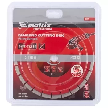 Диск алмазный отрезной сегментный ф230х22,2мм тонкий сухое резание MATRIX Professional 730677 купить в Муравленко