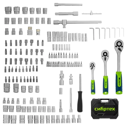 Набор инструментов Сибртех 14171, 1/2&quot;, 3/8&quot;, 1/4&quot;, пластиковый кейс 172 предм. купить в Муравленко