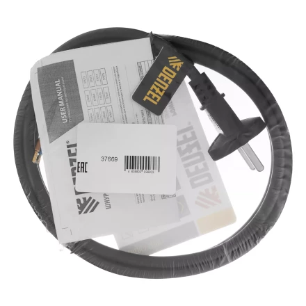 Шнур сетевой Denzel Energy Series, ПВС, 1,5 м, 2 x 1,5 мм, с неразборной вилкой, черный, 3 м, 37669 купить в Муравленко