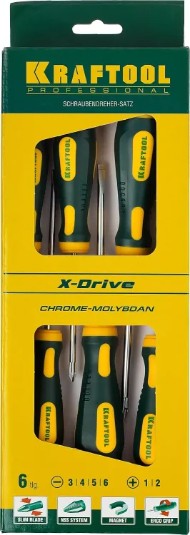 Набор отверток X-Drive, KRAFTOOL 250081-H6, Cr-Mo-V сталь, 6шт 250081-H6 купить в Муравленко