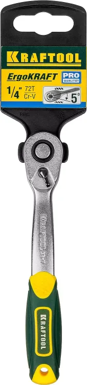 Трещотка для торцовых головок KRAFTOOL "PRO", Сr-V сталь, 72 зубца, изогнутая, 1/4" 27795-1/4_z02 купить в Муравленко