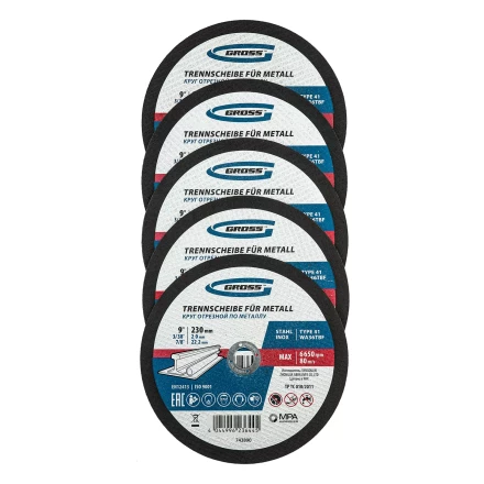 Круг отрезной по металлу, 230 х 2,0 х 22,2 мм, WA36TBF, в метал.банке, 5 шт. Gross 743890 купить в Муравленко