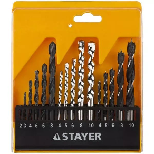 Набор STAYER "STANDARD": Сверла комбинированные, дерево (4-5-6-8-10мм), металл (2-3-4-6-8мм), бетон (4-5-6-8-10мм), 16 предметов 29720-H16 купить в Муравленко