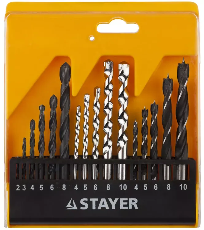 Набор STAYER "STANDARD": Сверла комбинированные, дерево (4-5-6-8-10мм), металл (2-3-4-6-8мм), бетон (4-5-6-8-10мм), 16 предметов 29720-H16 купить в Муравленко