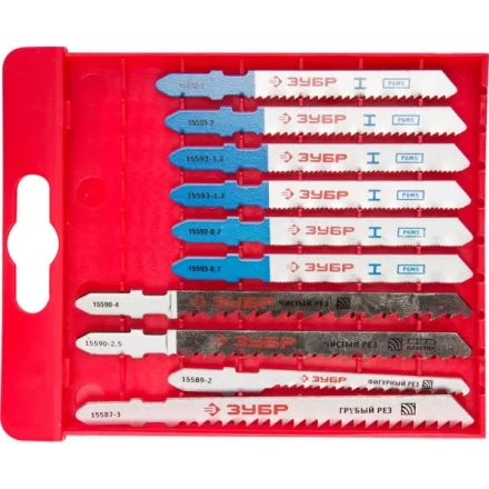 Набор ЗУБР &quot;ЭКСПЕРТ&quot; Полотна для эл/лобзика, по дер. и мет., EU-хвост., пласт.бокс, 10шт 15586-H10 купить в Муравленко