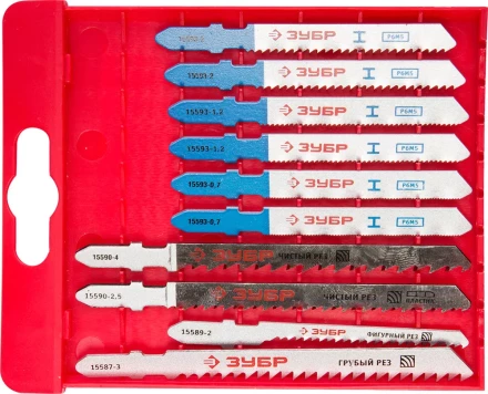 Набор ЗУБР &quot;ЭКСПЕРТ&quot; Полотна для эл/лобзика, по дер. и мет., EU-хвост., пласт.бокс, 10шт 15586-H10 купить в Муравленко