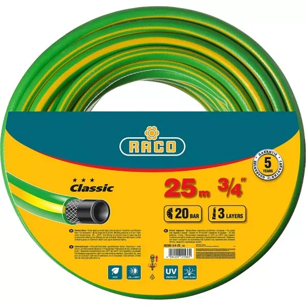Шланг RACO CLASSIC поливочный, 20атм., армированный, 3-х слойный, 3/4"х25м 40306-3/4-25_z01 купить в Муравленко