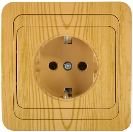 Розетка СВЕТОЗАР &quot;ГАММА&quot; с заземлением, одинарная, цвет ольха, 16А/~250В SV-54105-A купить в Муравленко