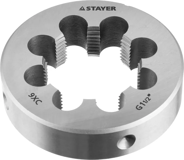 Плашка круглая ручная STAYER "MASTER", сталь 9ХС, для трубной резьбы G 1 1/2`` 28029-3/2 купить в Муравленко