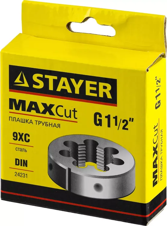 Плашка круглая ручная STAYER "MASTER", сталь 9ХС, для трубной резьбы G 1 1/2`` 28029-3/2 купить в Муравленко