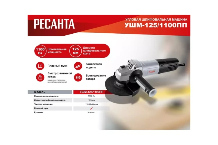 Углошлифовальная машина Ресанта УШМ-125/1100 ПП 75/12/15 купить в Муравленко