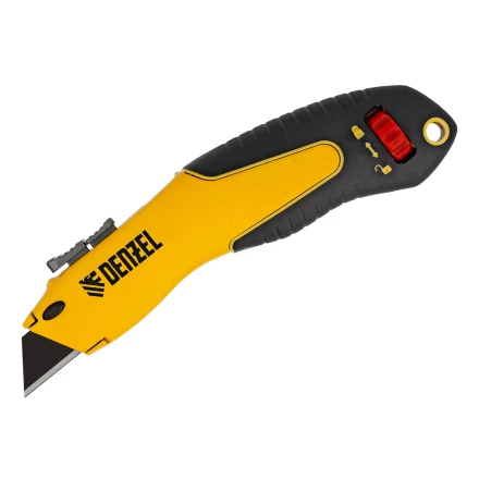 Нож Denzel, 19мм, сменное трапециевидное  лезвие, SK4, алюминиевый корпус, торцевой зажим купить в Муравленко