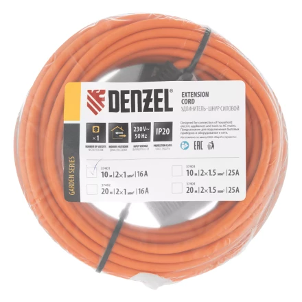 Удлинитель-шнур силовой Denzel Garden Series, б/з, ПВС, 10м, 1 розетка, 2 x 1 мм, 3 м, 37401 купить в Муравленко