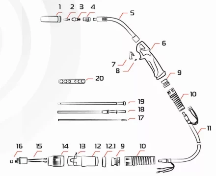 Горелка MIG 36 AIR COOL 340A (60%) EURO 5m MA7445 Ref. Aurora купить в Муравленко