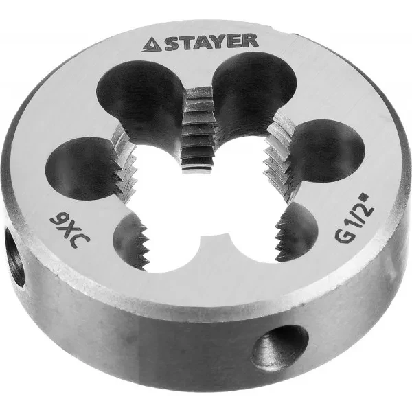 Плашка круглая ручная STAYER "MASTER", сталь 9ХС, для трубной резьбы G 1/2`` 28029-1/2 купить в Муравленко