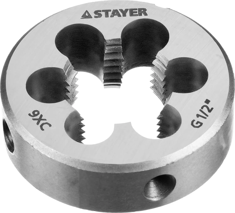 Плашка круглая ручная STAYER "MASTER", сталь 9ХС, для трубной резьбы G 1/2`` 28029-1/2 купить в Муравленко