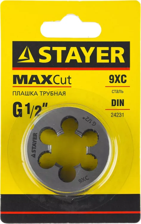 Плашка круглая ручная STAYER "MASTER", сталь 9ХС, для трубной резьбы G 1/2`` 28029-1/2 купить в Муравленко