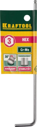 Ключ KRAFTOOL &quot;INDUSTRIE&quot; имбусовый, длинный c шариком, Cr-Mo, хромосатинированное покрытие, HEX 3 27437-3 купить в Муравленко