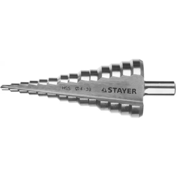 Сверло STAYER "MASTER" ступенчатое по сталям и цвет.мет., сталь HSS, d=4- 39мм,14ступ.d4-39,L -113 мм, трехгран.хв. 10мм 29660-4-39-14 купить в Муравленко