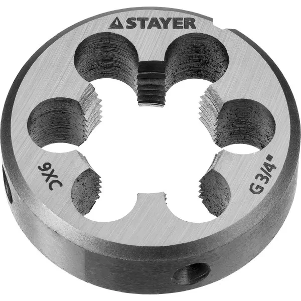 Плашка круглая ручная STAYER "MASTER", сталь 9ХС, для трубной резьбы G 3/4`` 28029-3/4 купить в Муравленко
