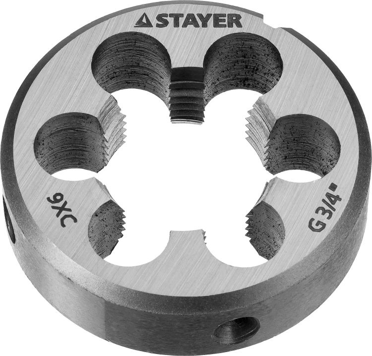 Плашка круглая ручная STAYER "MASTER", сталь 9ХС, для трубной резьбы G 3/4`` 28029-3/4 купить в Муравленко