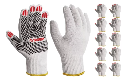 ЗУБР ОПТИМА, L (9), х/б перчатки с ПВХ покрытием (точка), 10 класс, 10 пар (11440-L10) купить в Муравленко