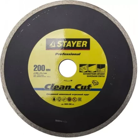 Круг отрезной алмазный STAYER &quot;PROFESSIONAL&quot;, сплошной, влажная резка, для электроплиткореза, 25,4х200мм 3665-200_z01 купить в Муравленко