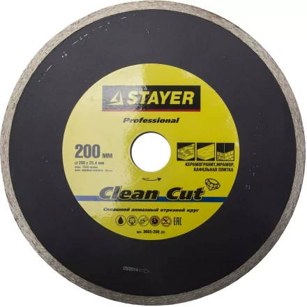 Круг отрезной алмазный STAYER &quot;PROFESSIONAL&quot;, сплошной, влажная резка, для электроплиткореза, 25,4х200мм 3665-200_z01 купить в Муравленко