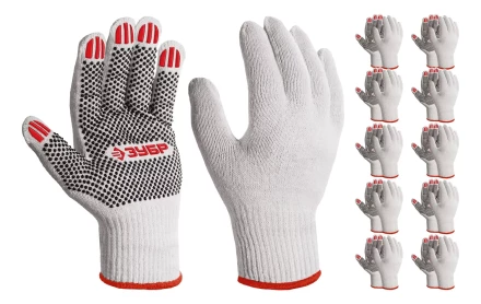 ЗУБР ОПТИМА, М (8), х/б перчатки с ПВХ покрытием (точка), 10 класс, 10 пар (11440-М10) купить в Муравленко