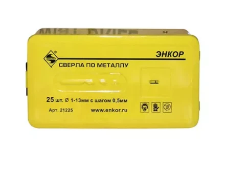 Набор сверл д/мет. 25шт 1-13/шаг0,5мм 9524 1/20 ЭНКОР 21225 купить в Муравленко