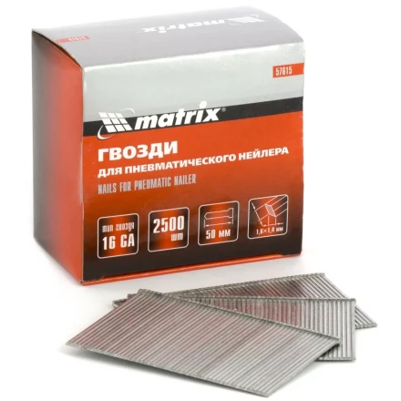 Гвозди 16GA для пневм. нейлера сечение 1,6х1,4 длина 50 мм 2500 шт MATRIX 57615 купить в Муравленко