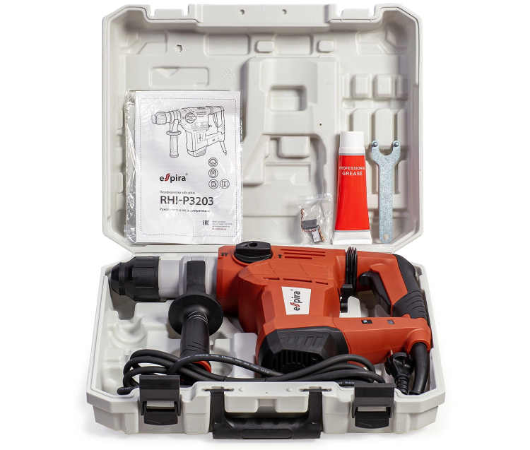 Перфоратор ESPIRA RHI-P3203 (sds plus, 220–240В/50Гц, мощн.1500Вт, ск. хол хода 950 об/м, эн.уд .4,0 Дж, 5.6 кг), 400452 купить в Муравленко
