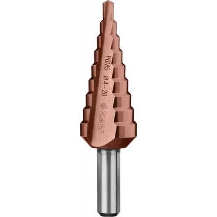 Сверло ЗУБР &quot;КОБАЛЬТ&quot; ступен. по сталям и цвет. мет. ст. Р6М5 с кобальт. покрыт., d=4-20мм, 9ст. d=4-20, L-75мм, 3-хгр.хв.8мм 29672-4-20-9_z01 купить в Муравленко