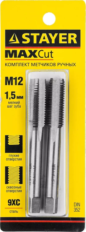 Комплект метчиков STAYER "MASTER", сталь 9ХС, М12х1,5, 2 шт 28025-12-1.5-H2 купить в Муравленко