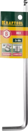 Ключ KRAFTOOL &quot;INDUSTRIE&quot; имбусовый, длинный c шариком, Cr-Mo, хромосатинированное покрытие, HEX 6 27437-6 купить в Муравленко
