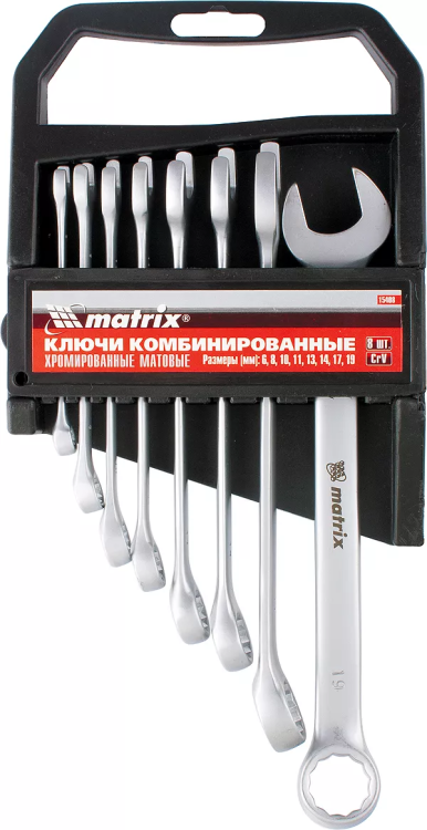 Набор ключей комбинированных 6 - 22 мм 12 шт. CrV матовый хром MATRIX 15412 купить в Муравленко