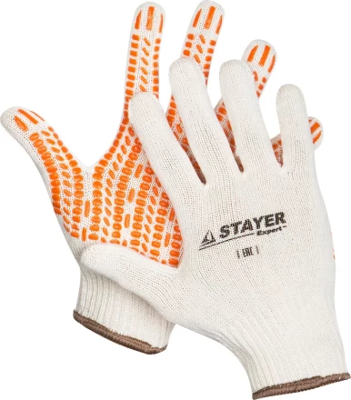Перчатки STAYER &quot;EXPERT&quot; трикотажные с защитой от скольжения, 10 класс, х/б, S-M 11401-S купить в Муравленко